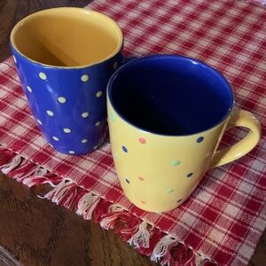 MCL Polka Dot Ceramic Mug Set - Blue and Yellow